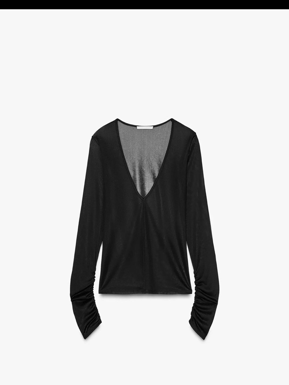 Black V-Neck Long Sleeve Mesh Top